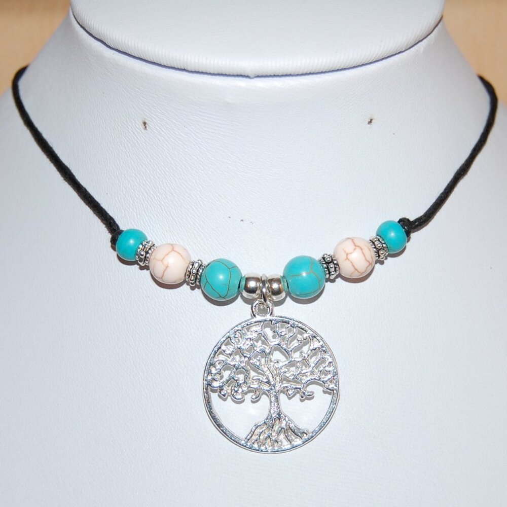 Tree of Life Necklace,Tree Stone Beaded Necklace,Tree of Life Cord Necklace